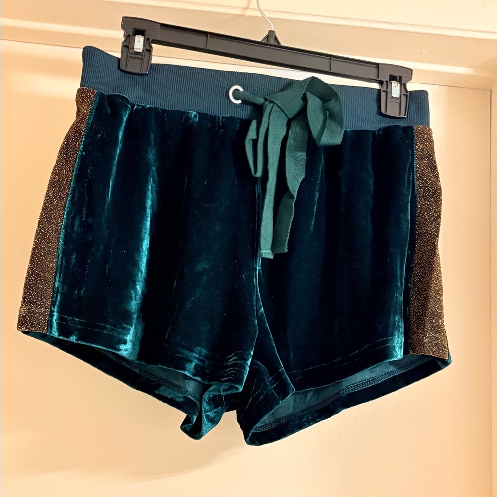 Essue Teal Velvet Shorts with Bronze Accents
